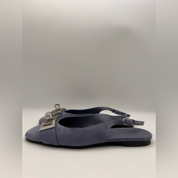 HERMES Innocente Ballerina Slingback Pumps Blue Suede Bleu Ciel 37 New in Box - Picture 7 of 15